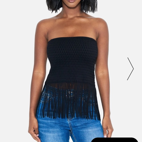 👚BEBE STRAPLESS FRINGE KNIT TOP👚 - Picture 2 of 8